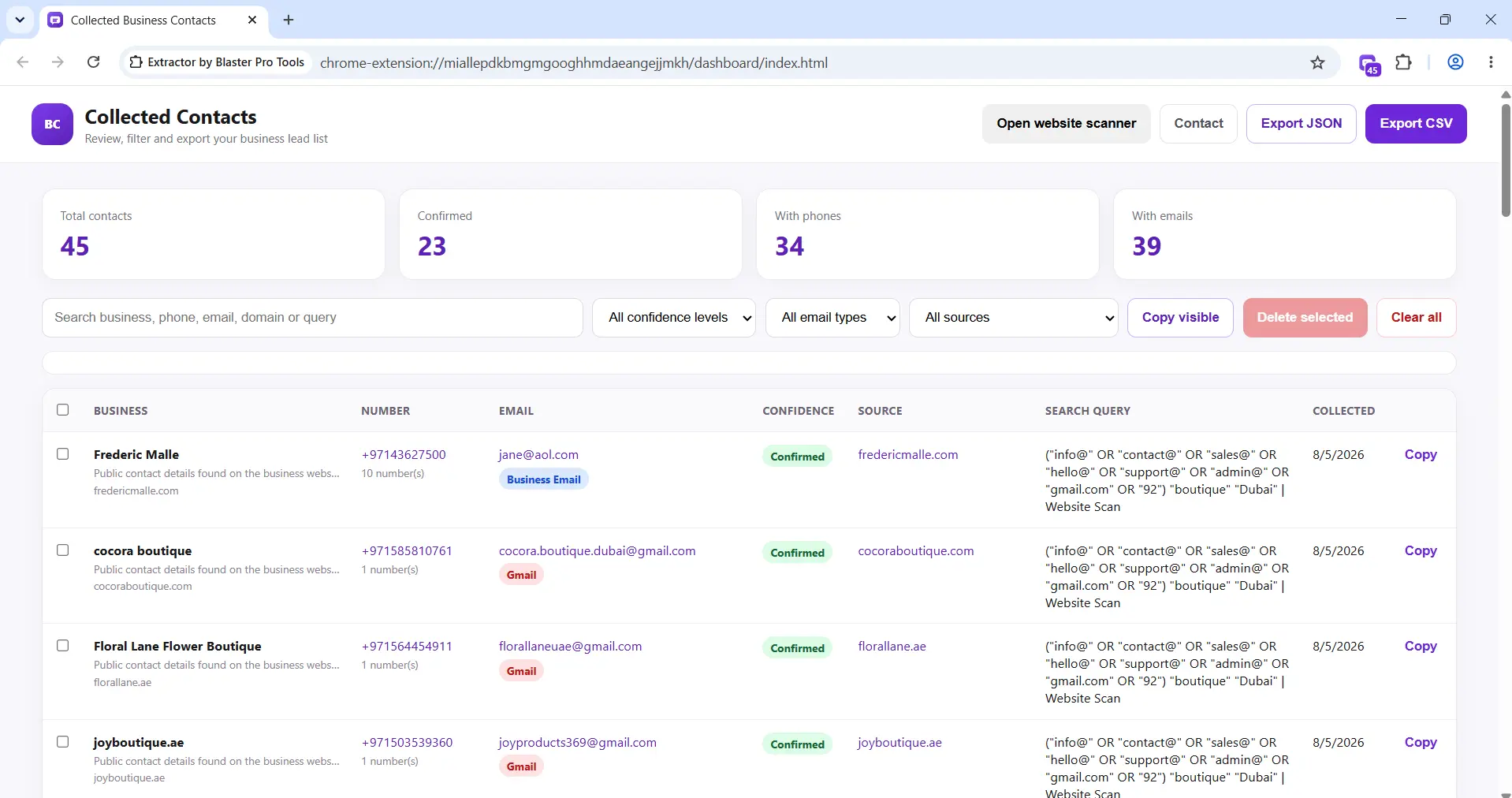 Business Contact Extractor Chrome extension
